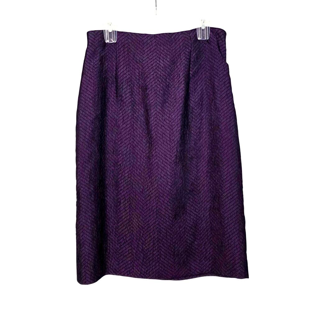 Leslie Faye‎ Vintage Purple chevron Skirt Side Zip Elastic Waist Size 14